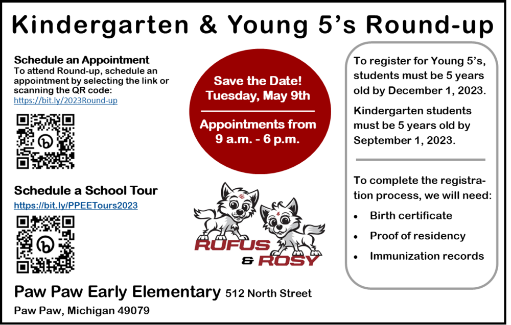 Kindergarten & Young 5's Round-up on May 9th