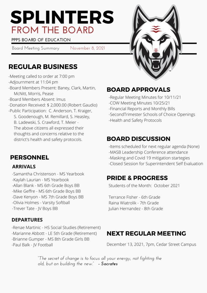 Board Briefs 11-08-2021