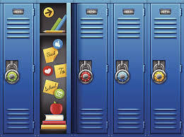 Blue lockers with one open