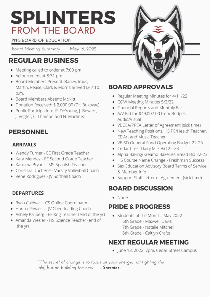 Board Meeting Summary  May 22