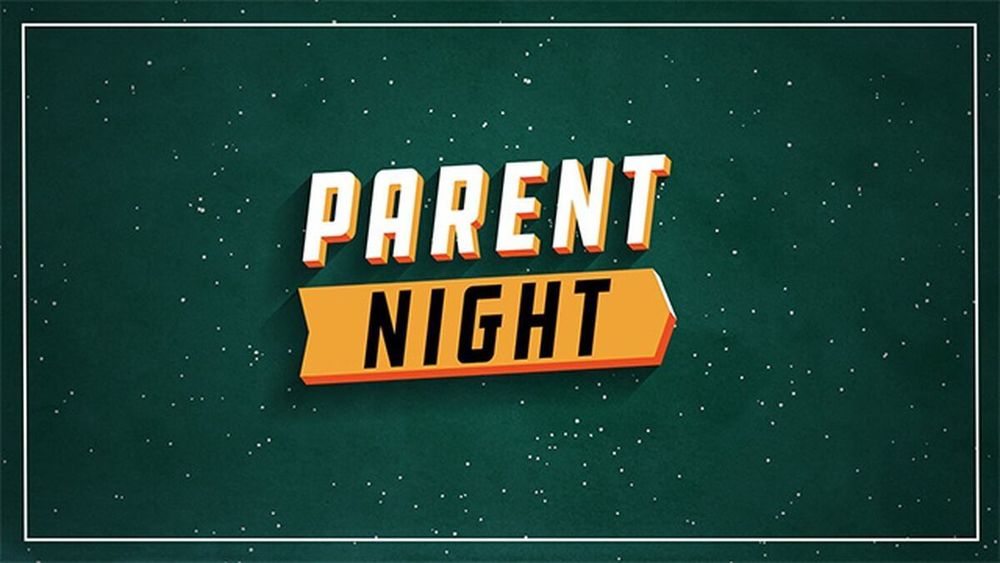 Parent Night in orange on a green background