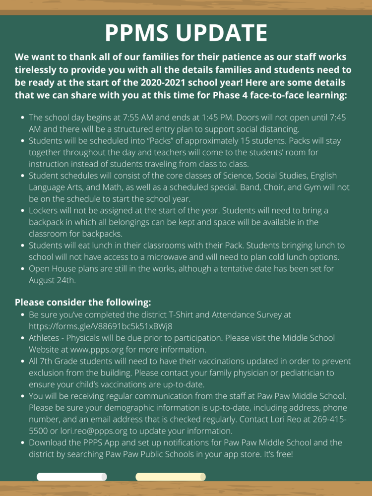 Paw Paw Middle School Update
