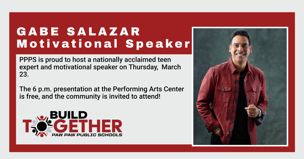 gabe salazar motivational speaker to speak at  paw paw performing arts center on 3/23 at 6 p.m. image of gabe salazar