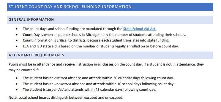 Information about Student Count Day