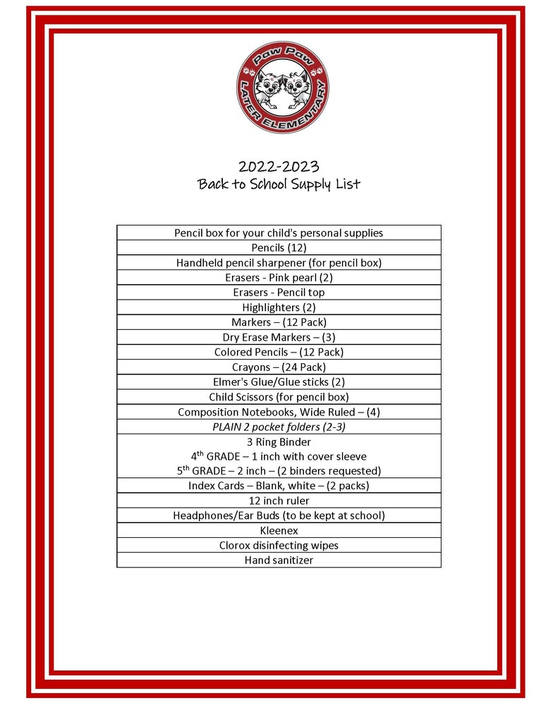 supply list