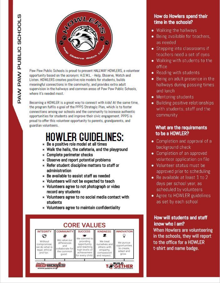Please consider being a HOWLer at Paw Paw Middle School!