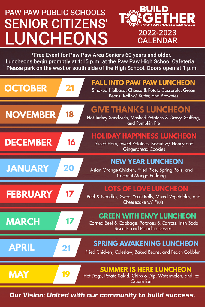 senior lunch menu and schedule.