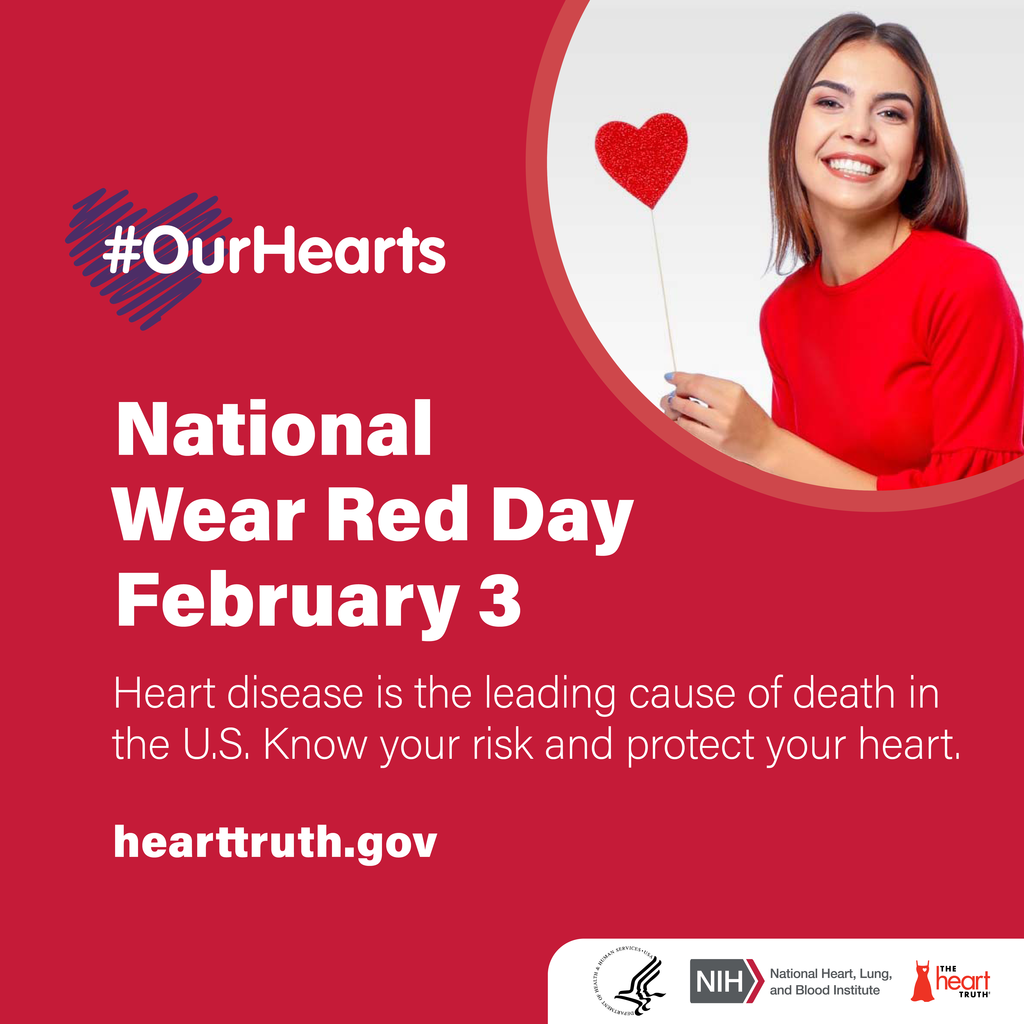 Girl holding red heart - #OurHearts National Wear Red Day February 3, hearttruth.gov