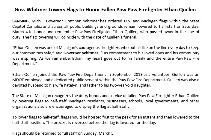 Flag Lowered to Honor Firefighters